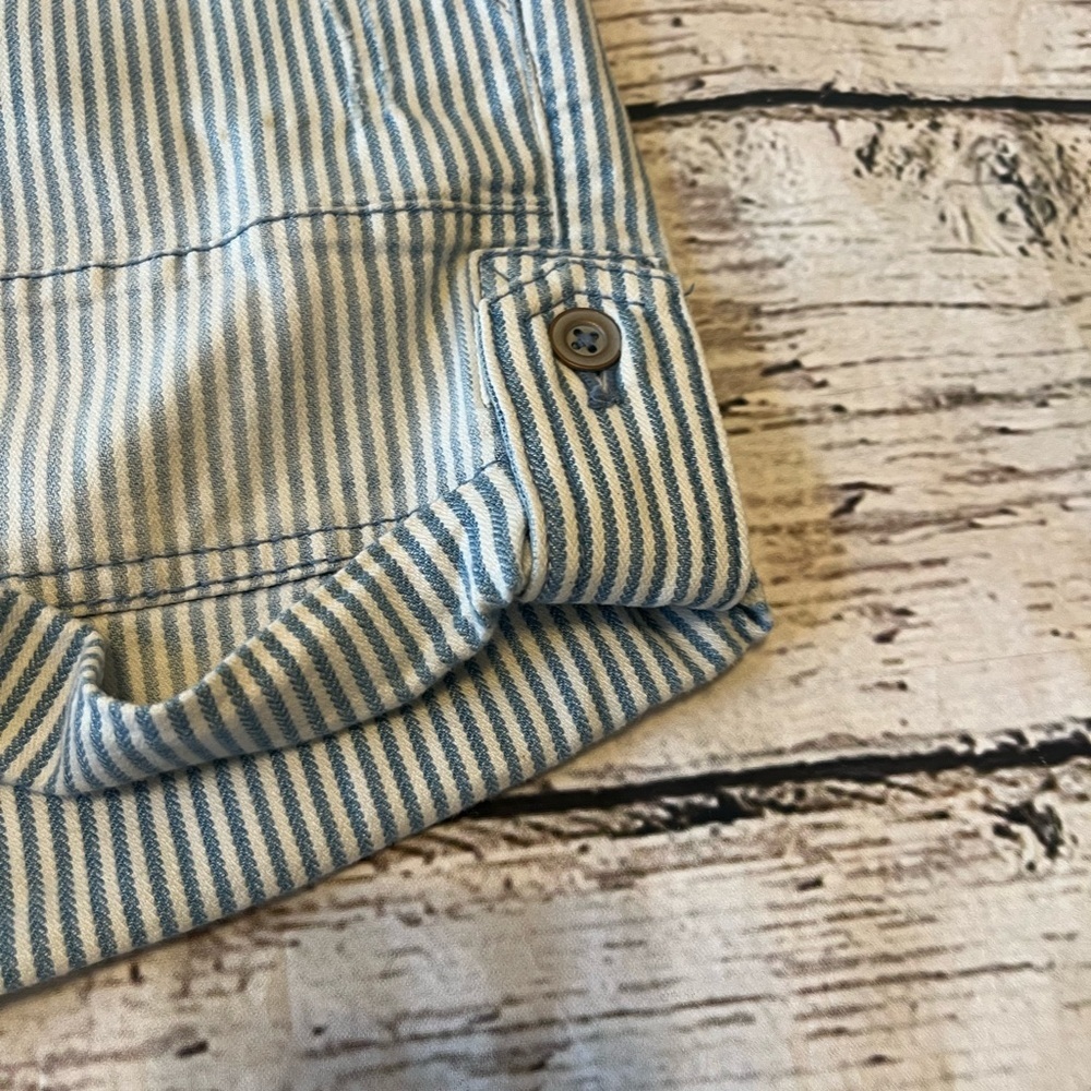 Anthro Pilcro Railroad Striped Button Front Everyday Short Overalls Sz 29 - Picture 8 of 11